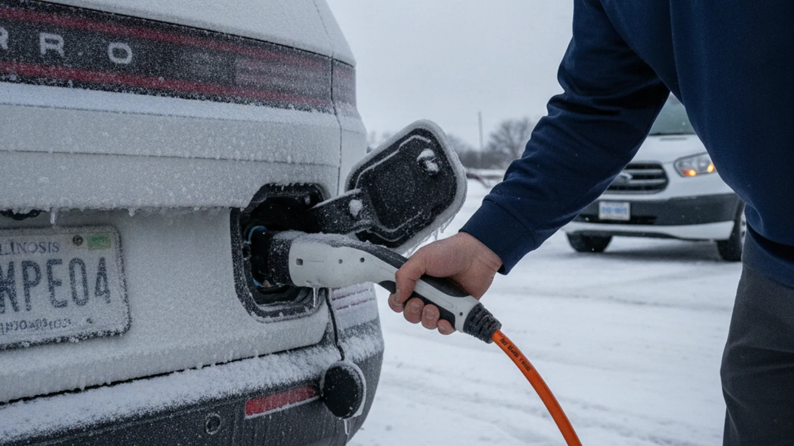 A hand pulling a looped release cable from a panel in an EV cargo area
